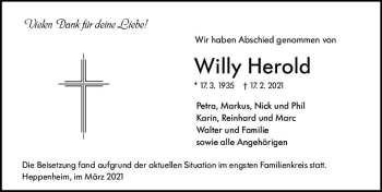 Traueranzeige von Willy Herold von vrm-trauer
