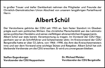 Traueranzeige von Albert Schül von vrm-trauer