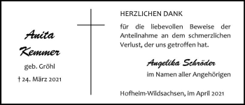 Traueranzeige von Anita Kemmer von vrm-trauer
