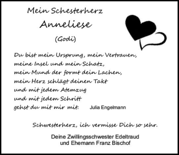 Traueranzeige von Anneliese  von vrm-trauer