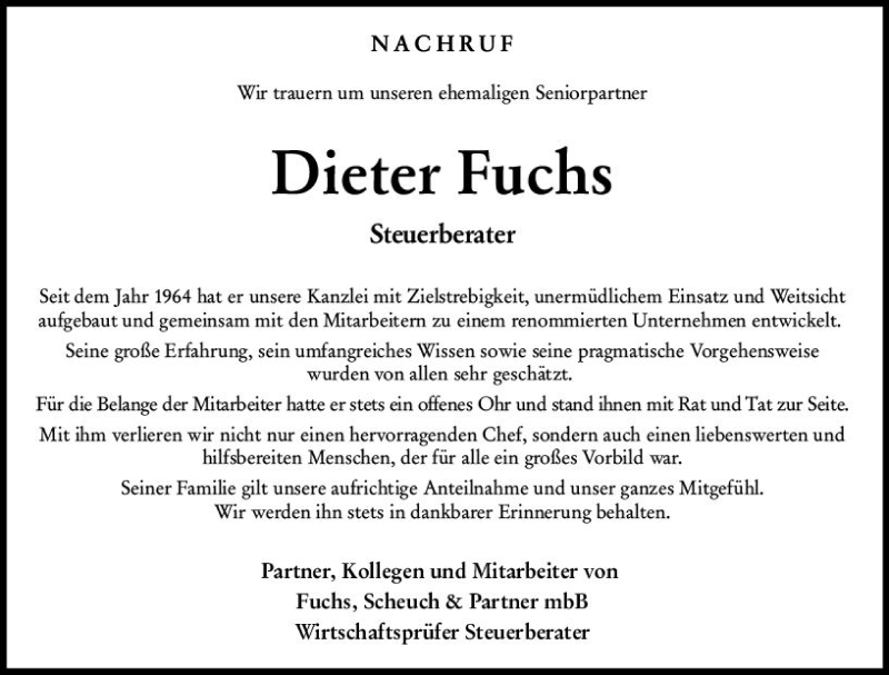 Traueranzeigen Von Dieter Fuchs Www Vrm Trauer De