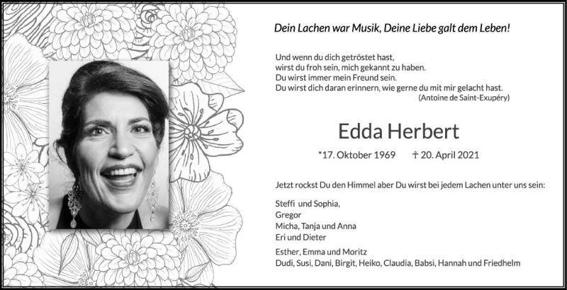  Traueranzeige für Edda Herbert vom 30.04.2021 aus vrm-trauer