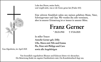Traueranzeige von Franz Gerner von vrm-trauer