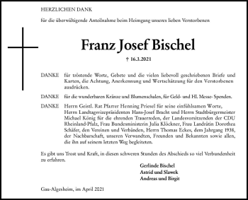 Traueranzeige von Franz Josef Bischel von vrm-trauer