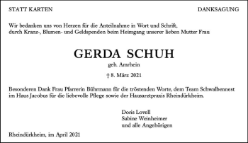 Traueranzeige von Gerda Schuh von vrm-trauer