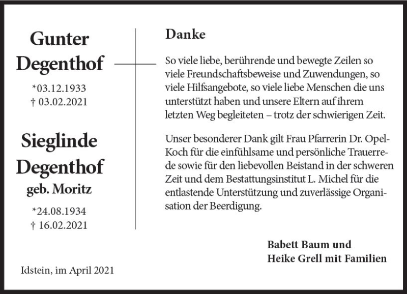  Traueranzeige für Gunter Degenthof vom 17.04.2021 aus vrm-trauer