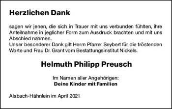 Traueranzeige von Helmuth Philipp Preusch von vrm-trauer