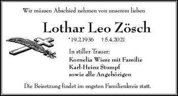 Traueranzeige von Lothar Leo Zösch von vrm-trauer