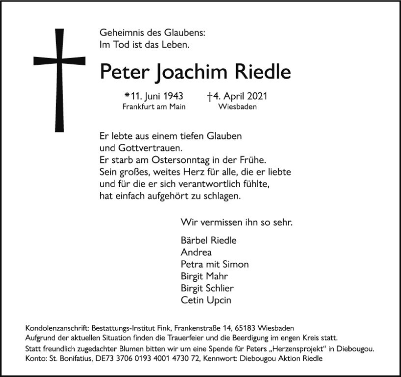  Traueranzeige für Peter Joachim Riedle vom 10.04.2021 aus vrm-trauer