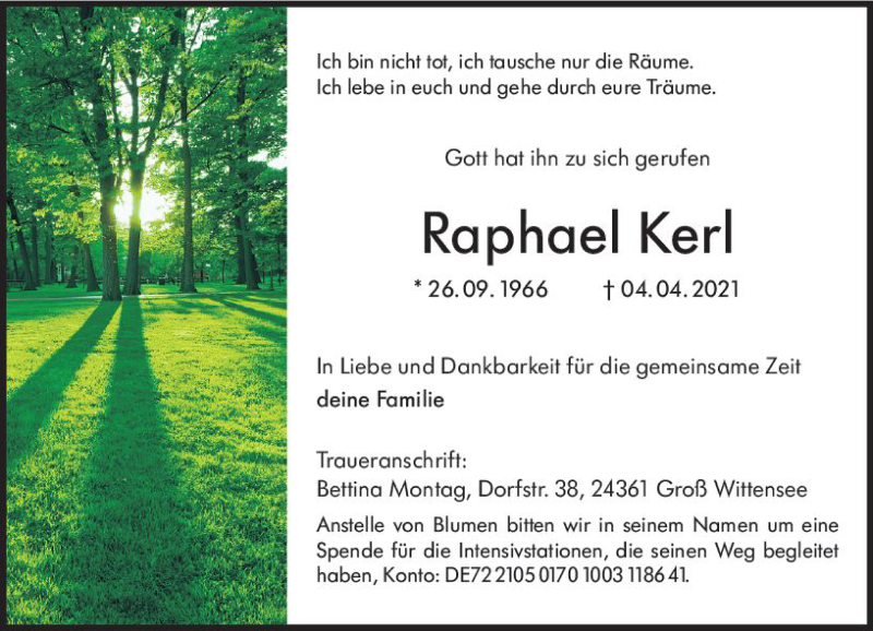  Traueranzeige für Raphael Kerl vom 10.04.2021 aus vrm-trauer