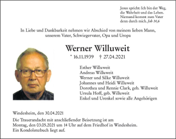 Traueranzeige von Werner Willuweit von vrm-trauer