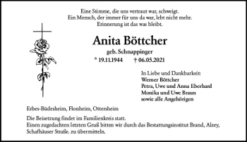 Traueranzeige von Anita Böttcher von vrm-trauer