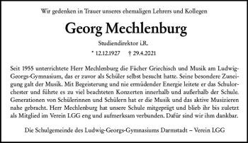 Traueranzeige von Georg Mechlenburg von vrm-trauer