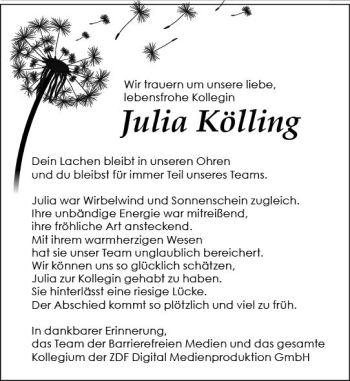 Traueranzeige von Julia Kölling von vrm-trauer