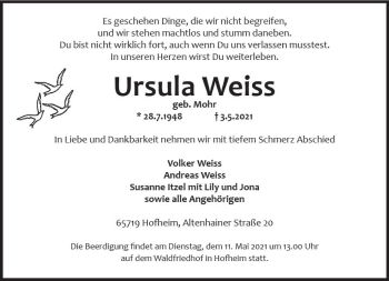 Traueranzeige von Ursula Weiss von vrm-trauer