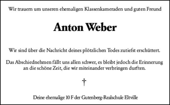 Traueranzeige von Anton Weber von vrm-trauer