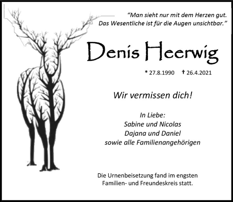  Traueranzeige für Denis Heerwig vom 29.05.2021 aus vrm-trauer