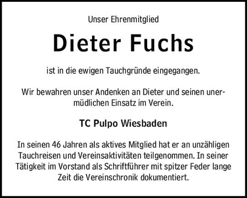 Traueranzeigen Von Dieter Fuchs Www Vrm Trauer De