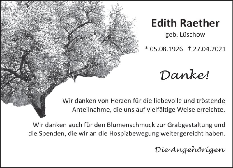  Traueranzeige für Edith Raether vom 22.05.2021 aus vrm-trauer