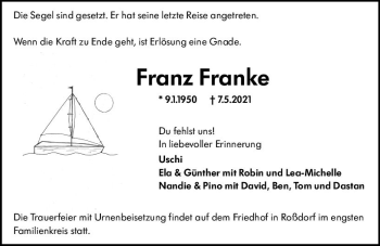 Traueranzeige von Franz Franke von vrm-trauer