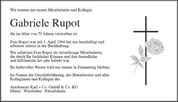Traueranzeige von Gabriele Rupot von vrm-trauer