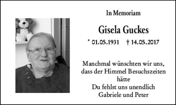 Traueranzeige von Gisela Guckes von vrm-trauer
