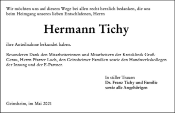 Traueranzeige von Hermann Tichy von vrm-trauer