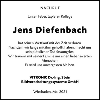 Traueranzeige von Jens Diefenbach von vrm-trauer