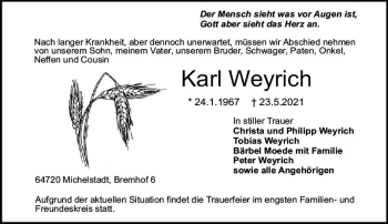 Traueranzeige von Karl Weyrich von vrm-trauer