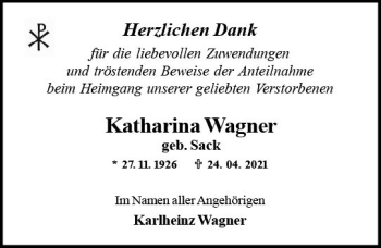 Traueranzeige von Katharina Wagner von vrm-trauer