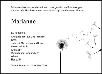 Traueranzeige von Marianne  von vrm-trauer