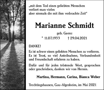 Traueranzeige von Marianne Schmidt von vrm-trauer