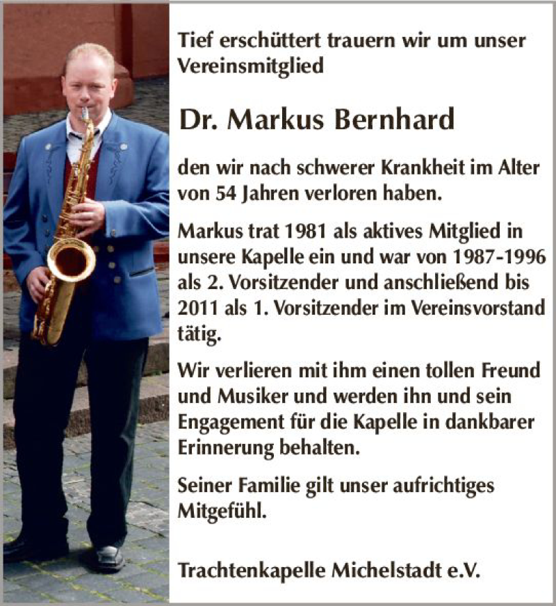  Traueranzeige für Markus Bernhard vom 22.05.2021 aus vrm-trauer