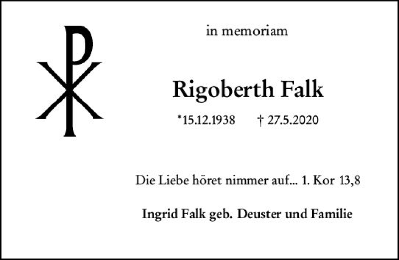  Traueranzeige für Rigoberth Falk vom 27.05.2021 aus vrm-trauer