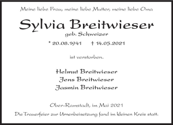 Traueranzeige von Sylvia Breitwieser von vrm-trauer