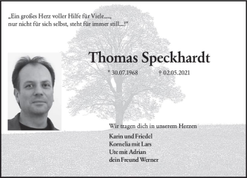 Traueranzeige von Thomas Speckhardt von vrm-trauer