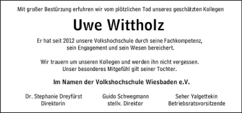 Traueranzeige von Uwe Wittholz von vrm-trauer