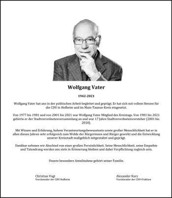 Traueranzeige von Wolfgang Vater von vrm-trauer