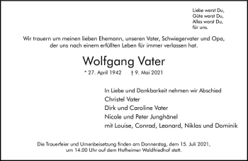 Traueranzeige von Wolfgang Vater von vrm-trauer