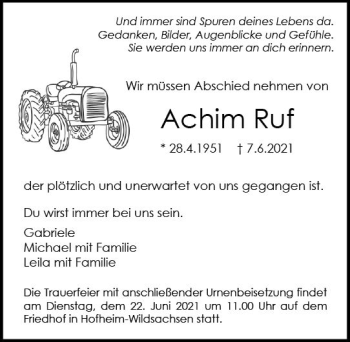 Traueranzeige von Achim Ruf von vrm-trauer