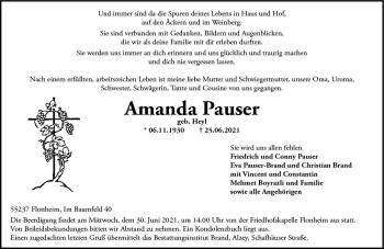 Traueranzeige von Amanda Pauser von vrm-trauer