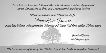 Traueranzeige von Anni-Lore Janneck von vrm-trauer