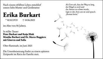 Traueranzeige von Erika Burkart von vrm-trauer