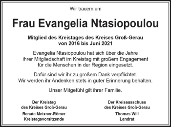 Traueranzeige von Evangelia Ntasiopoulou von vrm-trauer