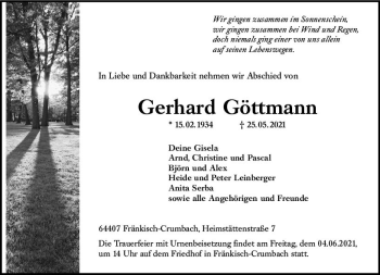 Traueranzeige von Gerhard Göttmann von vrm-trauer