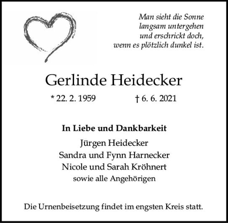  Traueranzeige für Gerlinde Heidecker vom 12.06.2021 aus vrm-trauer