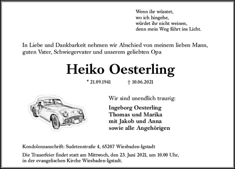  Traueranzeige für Heiko Oesterling vom 19.06.2021 aus vrm-trauer