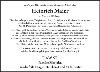 Traueranzeige von Heinrich Maier von vrm-trauer