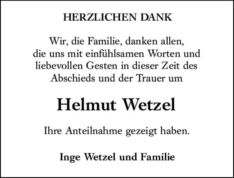  Traueranzeige für Helmut Wetzel vom 12.06.2021 aus vrm-trauer