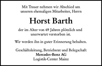 Traueranzeige von Horst Barth von vrm-trauer